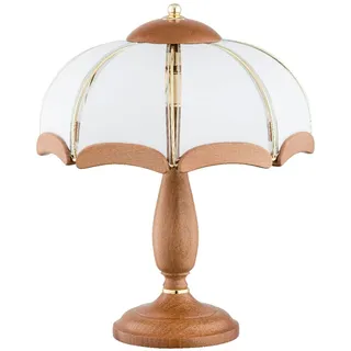Tischleuchte Rustikal 40 Cm Holz Glas Metall Gold Weiß Braun