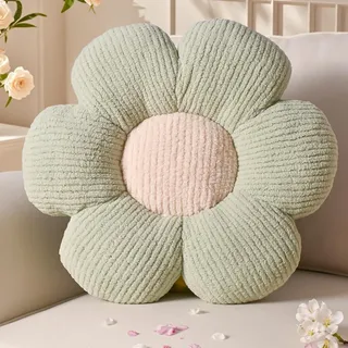Yhoelata Valentinstag Blumenkissen, Grün Blumengestalt Zierkissen, Plüsch Bodenkissen für Sofa & Bett Kinderzimmer, Mädchen Dekoratives Gänseblümchen Design Wohnkissen 50cm