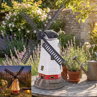 Solar LED-Windmühle HWC-G95, Gartendeko Tischdeko Dekofigur, In-/Outdoor - Bunt