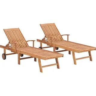 Sonnenliegen 2 Stk. Massivholz Teak - Braun, Bunt
