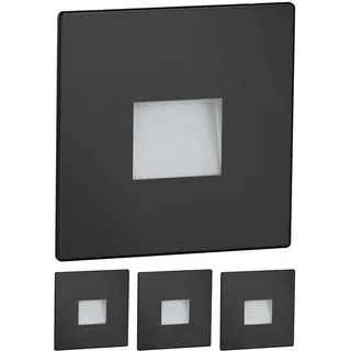 ledscom.de 4 Stück LED Treppenlicht/Wandeinbauleuchte FOW für innen und außen, Downlight, eckig, schwarz, 85 x 85mm, kaltweiß