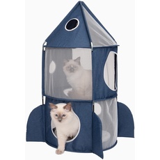 Bild von 42001 Vesper Turm, in Raketenform, mit Schlafkissen, für Katzen, blau