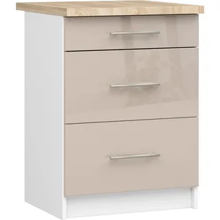 Akord Küchenschrank Oliwia 3 Schubladen Weiß/Kapuccino Hochglanz 60X46X85 Cm - Weiß, Beige