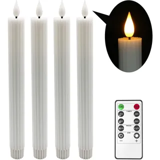 Yme 4er LED Kerzen mit Fernbedienung und Timer, Elektrische LED Stabkerzen Echtwachs Flackernd Kerze Dimmbar mit Timerfunktion für Zimmer Wohnzimmer Hochzeit Halloween Weihnachten Party Tisch Deko