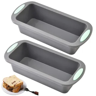 Techchii 2 Stück Brotbackform Silikon, BPA-frei Kastenform 20 cm Mini Backform Rechteckig Silikon Toastbrot Backform Brotform, Antihaft und Schnellverschluss (Hellgrau, 20 x 10 x 5.5cm)