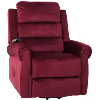 Mendler Fernsehsessel HWC-K63 Chenille 86 x 138 x 86 cm Rot mit Liegefunktion/Massagefunktion