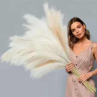 BlueCloudy Pampasgras Groß XXL, 4 Stück Künstliches Pflanzen Gras 120CM Flauschige Kunstblumen für Schlafzimmer Boho Dekoration Wohnzimmer Bodenvase Tischdeko