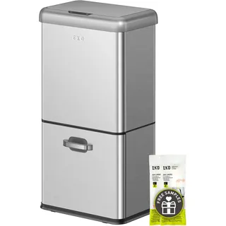 EKO Vintage 50L Mülleimer Sensor, Mülleimer 2 Fächer 32L + 18L, Mattes Edelstahl Küchenabfalleimer, Berührungslos Automatischer Recycler Mülleime mit Deckel für Zuhause oder Büro, Soft Closing