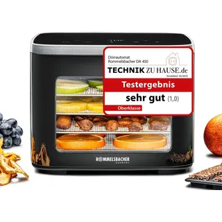 Rommelsbacher Dörrautomat DA 450, Dörrfläche 0,2 m2, inkl. 5 Edelstahl-Dörrtabletts, 1 Dörrgitter, 1 Dörrunterlage, 2 Müsliformen, LCD-Display, 99 Std. Timer, Temperatur einstellbar (35 °C – 80 °C)