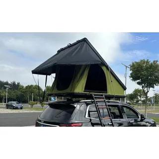 Aluminium Hardcase Autodachzelt Grün 2-3 Personen mit Dachquerstreben Memory Foam Matratze und LED Luxus Modell - Grün, Schwarz