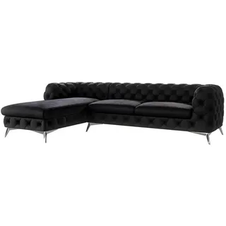 S-Style Möbel Ecksofa Chesterfield Laura Schwarz Samt , Textil , Echtholz,Buche, Birke , Füllung: Polyetherschaumkern,Polyetherschaumkern , Eckteil, L-Form, Ottomane links,L-Form , 305x200 cm , Blauer Engel, FSC Mix, Oeko-Tex®, Hergestellt in Europa , Wohnzimmer, Sofas & Couches, Wohnlandschaften, Ecksofas