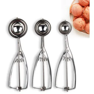Eisportionierer-Set mit 3 Stück, 36L Edelstahl, Auslöser, kleine Keksschaufel, Set mit 3 Stück, zum Backen von Cupcakes, Eisportionierer