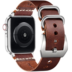 Bandsie Lederarmband kompatibel mit Apple Watch Armband 44mm 45mm 42mm 49mm für Männer/Frauen, Klassisch Echtes Leder Ersatzarmband für iWatch SE/Ultra/Ultra 2/Series 9 8 7 6 5 4 3 2 1, Braun