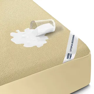Utopia Bedding Wasserdichter Matratzenschoner für Doppelbett, XL, Premium-Frottee-Matratzenbezug, 200 g/m2, atmungsaktiv, Spannbetttuch mit dehnbaren Taschen (Beige)