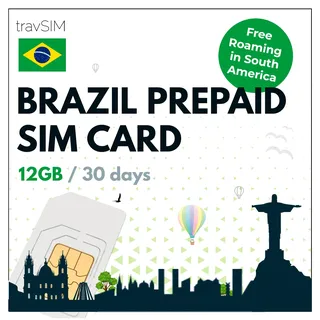 travSIM Brasilien SIM Karte | 12GB Mobile Daten bei 4G/5G Geschwindigkeiten | Kostenloses Roaming in Südamerika | Der Plan der Brasilien SIM Karte ist 30 Tage gültig