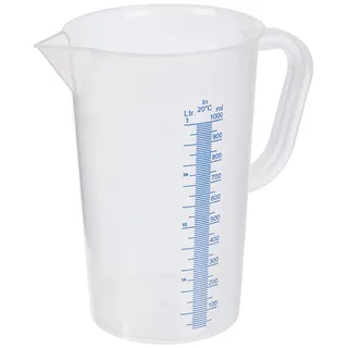 Vitlab neoLab - Messbecher 1000ml aus Polypropylen autoklavierbar - Milchig transparenter Messbecher aus Kunststoff 10ml Skalierung in blau - Bruchsicher & spülmaschinenfeste Messkanne mit Ausguss und Griff