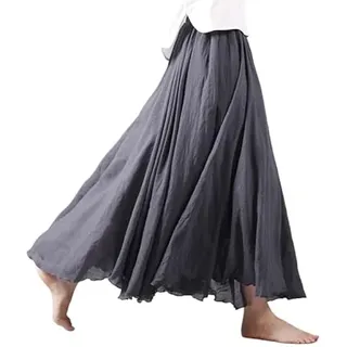 Damen Leinen Langer Rock Mode A-Linie Leinenrock Damen Kleidung Leinen Maxirock Langer Faltenrock Flowy Maxirock Strandrock