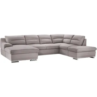 Mivano Wohnlandschaft Coast / Große Sofagarnitur in U-Form / Mit Recamiere links und Ottomane rechts / 334 x 88 x 217 / Mikrofaser: silver