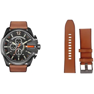 Fossil Men's Mega Chief Brown Watch and Replaceable Beige Strap, Leather Set