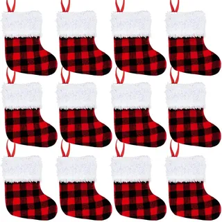 JOYIN Mini-Weihnachtsstrümpfe, 12,7 cm, Rot / Schwarz, Büffelmuster, Weihnachtsstrümpfe für Weihnachtsbaumdekoration, Partygeschenke und Feiertagszubehör
