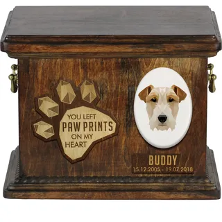 Fox Terrier Drahthaar, Foxterrier Personalisierte Hundeurne mit Gravur, Erinnerungsbox für Hundeknochen von der Marke Art-Dog