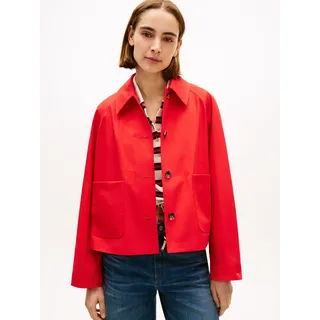 Kurzjacke TOMMY HILFIGER "COTTON SHORT JACKET", Damen, Gr. S (36/38), fireworks, Web, Obermaterial: 100% Baumwolle, unifarben, gerade kurz, Jacken Kurzjacke, mit aufgesetzten Taschen, Relaxed Fit