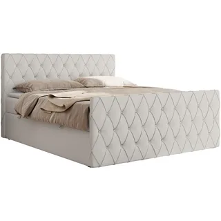 MKS Meble Boxspringbett 180x200 mit Bettkasten, Bett 180x200 mit Matratze H3, Boxspringbett 180x200 mit Topper - Miren Duo - Weiß Kunstleder - H3 - Weiß