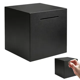 PEEXTBB Spardose Edelstahl Erwachsene, 15 x 15 x 15 cm Sparschwein aus Metall, Münzen und Scheine Money Box Sparbox, Spardose Nicht Zum Öffnen, Sparbox für Erwachsenegeschenk, Schwarz