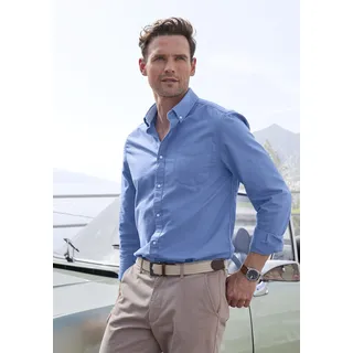 Langarmhemd H.I.S "regular-fit", Herren, Gr. L (41/42), N-Gr, blau, Web, Obermaterial: 100% Baumwolle, unifarben, regular fit, Rundhals, 2-Knopf-Manschette, Hemden Langarmhemd, mit Button-down-Kragen, reine Baumwolle