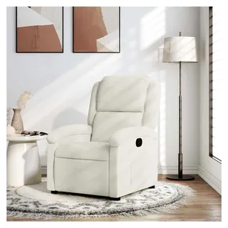 Relaxsessel Creme Samt mit manueller Liegefunktion und verstellbarer Rückenlehne, bequemer Loungesessel mit Seitentasche, Holz- und Metallrahmen, max. 110 kg Belastbarkeit - Creme