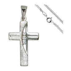SIGO Anhänger Kreuz 925 Silber 3 Zirkonia Kreuzanhänger Silberkreuz mit Kette 60 cm
