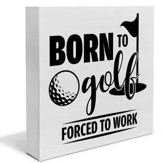 Born to Golf Wood Box Schild Dekor Schreibtisch Schild Golf Holzbox Block Schild Rustikales Home Office Regal Wanddekoration Geschenk für Golf Liebhaber Golfer