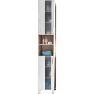 welltime Hochschrank »Padua«, Badschrank Weiß Hochglanz mit satiniertem Glas - (B/T/H) 33/31/191 cm, weiß