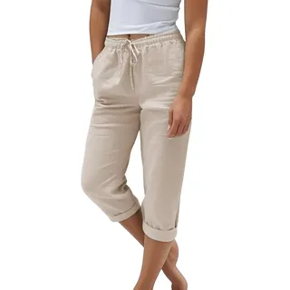 Leinenhose Damen Leichte Sommerhose Baumwolle Leinen Hose Haremshose Leicht Jogginghose Einfarbig Elegante Wanderhose Musselin Hosen Stoffhose Freizeithose mit Taschen strandhose mit Gummizug
