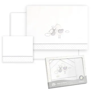 Interbaby Baby-Bettwäsche aus Baumwolle – Auto/Moses/Babywanne – Storch Bär – 3-teiliges Set – Spannbettlaken + Bettbezug + Kissenbezug