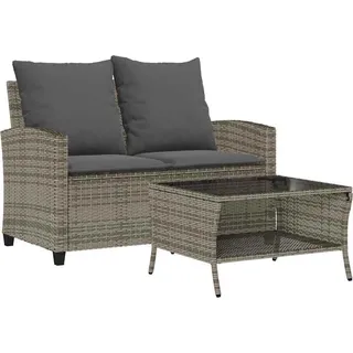 vidaXL Gartensofa 2-Sitzer mit Kissen & Tisch Grau Poly Rattan - Grau