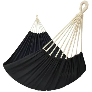 GOCAN Hängematte Outdoor 2 Personen 220x150cm Gesamtlänge 330cm Last 300kg Leinwand-Baumwoll -hängematte für Garten Indoor Kinder Balkon schwarz XXL