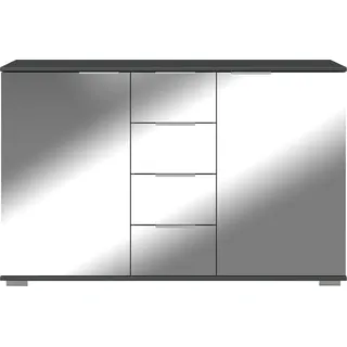 Schlafzimmer Sideboard in graphit mit Spiegelfront ELSTRA-43, B/H/T ca. 130/83/41 cm - Grau