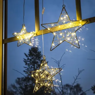 Bambelaa! 3er Set LED Weihnachtssterne aus Metall mit Timer Fensterdekoration Weihnachtsdekoration Lichterdeko Hängedekoration für Weihnachten 15-20 LEDs batteriebetrieben Ø ca. 12cm 18cm 24cm