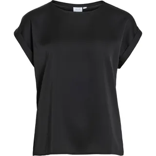 Vila Damen Viellette S/S Satin Top/Su Noos T-Shirt, Schwarz, 34 EU