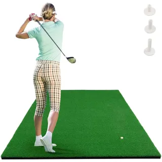 Costway 150 x 100cm Golf Abschlagmatte, Golf Übungsmatte inkl. 3 Gummi-Tees, Golfmatte mit 2 Abschlagpositionen, für Indoor und Outdoor