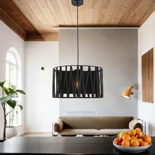 Licht-Erlebnisse Pendelleuchte Design aus Metall und Stoff in schwarz D:40cm E27 für Esszimmer Küche Wohnzimmer Hängeleuchte Pendellampe Hängelampe Innen