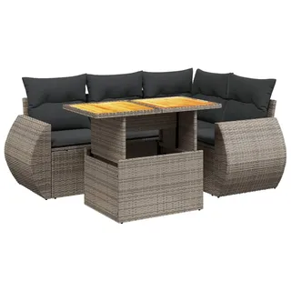 vidaXL 5-tlg. Garten-Sofagarnitur mit Kissen Grau Poly Rattan - Grau