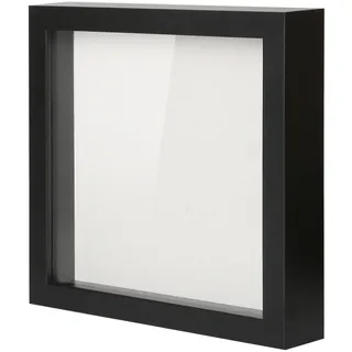 Muzilife 20,3 x 20,3 cm Shadow Box Bilderrahmen mit Leinenbrett – Tiefe Holz & Glas Vitrine Fertig zum Aufhängen Memorabilia, Pins, Auszeichnungen, Medaillen, Hochzeit, Tickets und Fotos (schwarz)