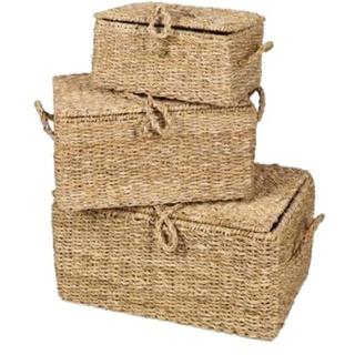 NATURAL LIVING SET AUS 3 KÖRBEN AUS SEEGRAS RECHTECKIG H25/H30/H35CM