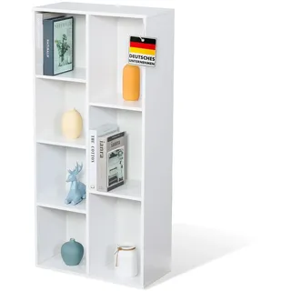 Floordirekt Bücherregal, Regal weiß mit 7 Fächern, Würfelregal, 24T x 50B x 106H cm, Raumteiler für Kinderzimmer, Wohnzimmer, Büro und Schlafzimmer (Arkansas)