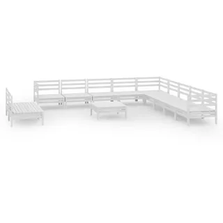 vidaXL 12-tlg. Garten-Lounge-Set Massivholz Kiefer Weiß - Weiß