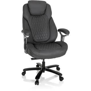 hjh OFFICE 738126 XXL Chefsessel PULLMANN Kunstleder Grau Bürosessel bis 180kg belastbar, bequem gepolstert, höhenverstellbar