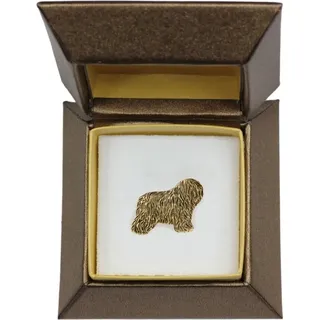 Polnischer Niederungshütehund, PON I - Hundebrosche in dekorativer Box, elegante vergoldete Anstecknadel, Jackenbrosche der Marke Art-Dog