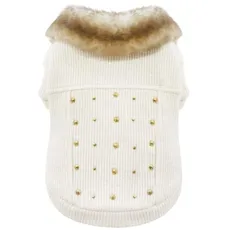 Croci-Sweatshirt für Hunde mit goldenen Nieten, Rückengröße 30 cm, gefüttert und verstellbar mit Klettverschluss, mit Gummizug und Loch für Leine und Geschirr, weiße Farbe